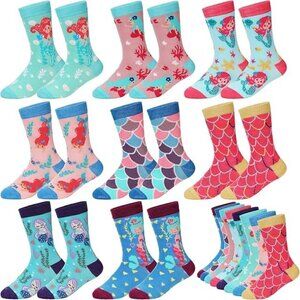 Mermaid Crew Socks Girls Size Large 9 14 Years 8 Pair